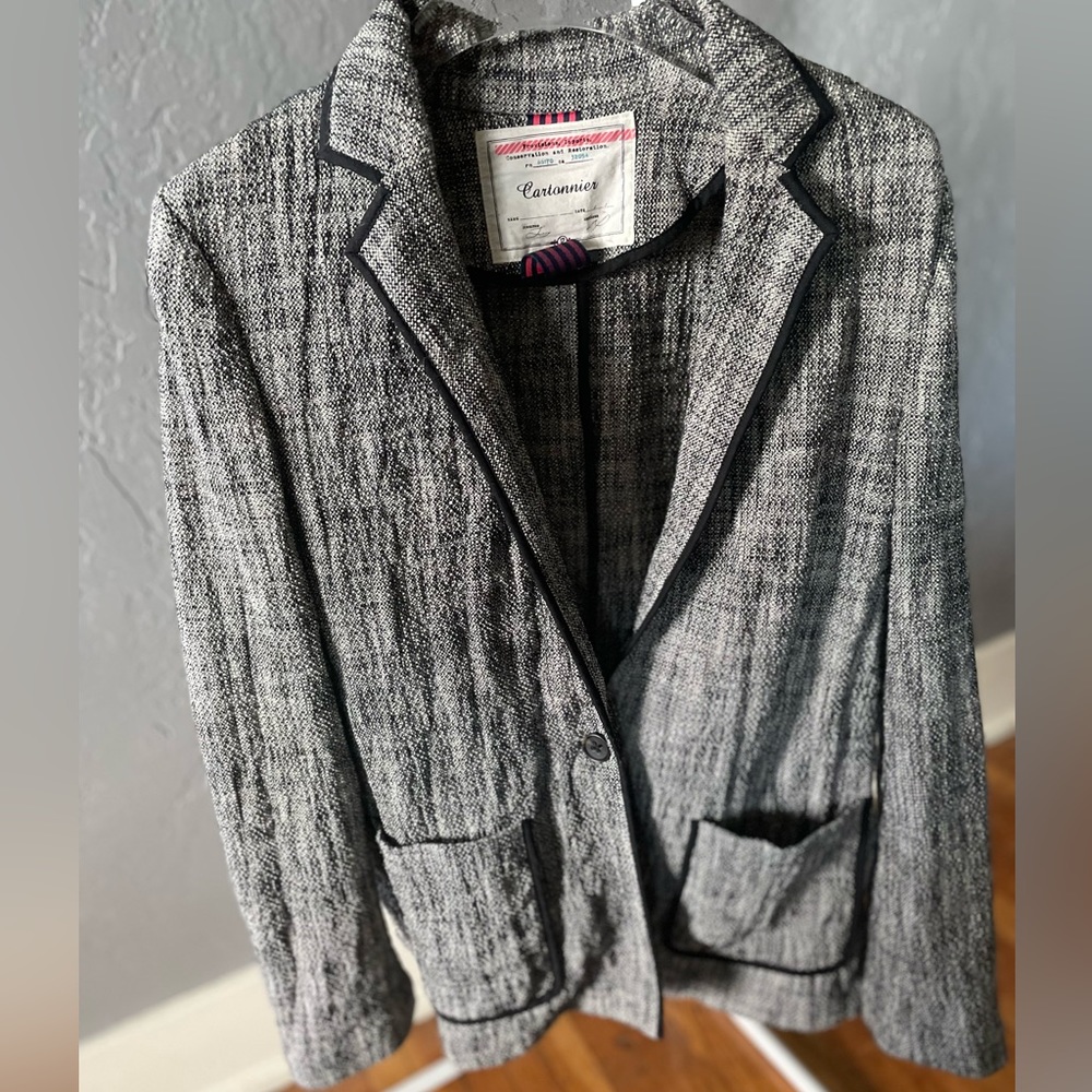 Anthropologie black and white textured tweed blazer